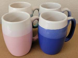 lot 64 image: LOT OF 4 VINTAGE CLAY-STYLE MUGS AS SHOWN. (YOUR BID X 4)