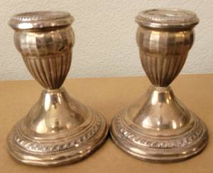 lot 65 image: PAIR OF STERLING SILVER CANDLE STICK HOLDERS AS SHOWN. (YOUR BID X 2)