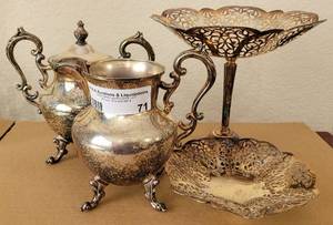 lot 71 image: LOT OF SILVER PLATED PIECES AS SHOWN.