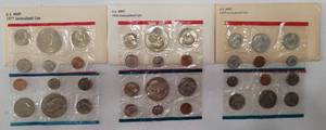 lot 96 image: LOT OF 3 UNCIRCULATED COIN SETS IN ORIGINAL PACKAGES AS SHOWN. (1) 1977, (1) 1978, AND (1) 1979. (YOUR BID X 3)