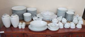 lot 111 image: HUGE LOT OF VINTAGE FUKAGAWA JAPAN ARITA HAND PAINTED CHINA WITH SILVER RIM AND MONOGRAMMED W AS SHOWN. 152 PIECES TOTAL. (YOUR BID X 152) CHECK IT OUT