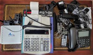 lot 176 image: ADDING MACHINE, PHONES, AND MORE AS SHOWN.