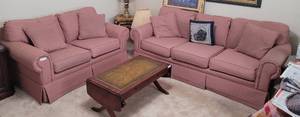 lot 169 image: SOFA AND LOVE SEAT IN STYLE, COLOR, AND CONDITION SHOWN. (YOUR BID X 2) OTHER ITEMS SHOWN NOT INCLUDED