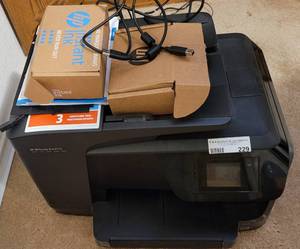 lot 229 image: HP OFFICEJET PRO 8710 ALL-IN-ONE PRINTER WITH CORD AND ADDITIONAL INK CARTRIDGES AS SHOWN.