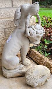 lot 257 image: LARGE DOG SCULPTURE PLUS WELCOME ROCK AS SHOWN.