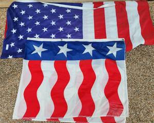 lot 265 image: LARGE AMERICAN FLAG PLUS BANNER AS SHOWN.
