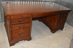 lot 49 image: Dark Cherry Finish Executive Desk, Top Felt Drawer and Adjustable Sections, 73 x 37 x30.5