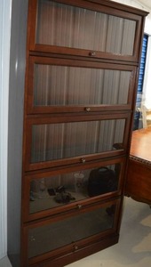 lot 46 image: Cherry Finish Bookcase with Glass Doors as shown (One Magnet needs replaced)