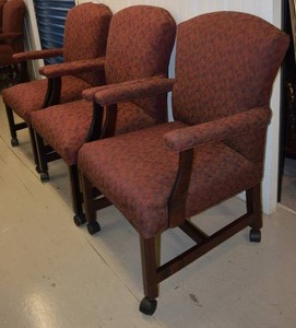 lot 41 image: Set of 3 Rolling Arm Chairs with Wood Frame by Faustinos