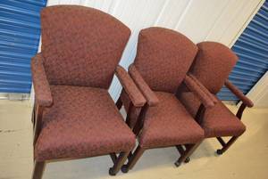 lot 42 image: Set of 3 Rolling Arm Chairs with Wood Frame by Faustinos