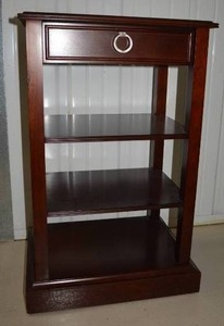 lot 64 image: 3-Tier End Table with Top Drawer, Cherry Finish
