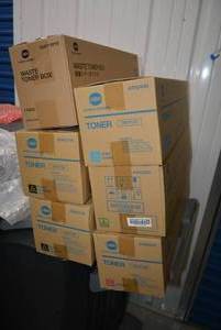 lot 70 image: Konica Minolta Toner Cartridges  (TN711) Cyan, Yellow, Magenta, 2 Black, and One Waste Toner Box