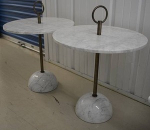 lot 12 image: Cantoni Marble Top Patio Tables with Marble Half Moon Base, Like New