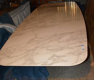 lot 11 image: Cantoni Marble Dining Table with Modern Angular Steel Base, 10 Feet Long x 52 Approx. in Center