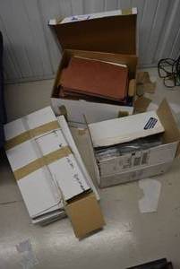 lot 21 image: Office Supplies Paper Clips, Staples, Box of Large Button Calculators, File Folders