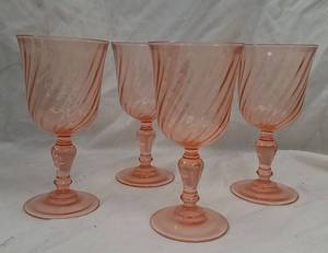 lot 3 image: 4 Pink Glass Water Goblets
