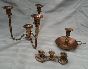 lot 88 image: 3 Brass Taper Candle Holders