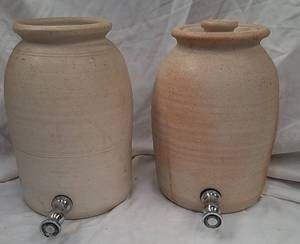 lot 97 image: 2 Stoneware Beverage Jars