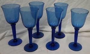 lot 165 image: 6 Blue Glass Water Goblets