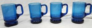 lot 166 image: 4 Hand-Blown Blue Glass Mugs