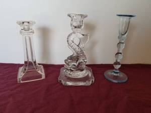 lot 60 image: Glass candlestick holders