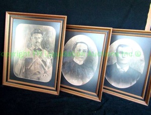 lot 22 image: Antique civil war era portraits including a soldier, framed and matted. Largest is approx. 20 x 24