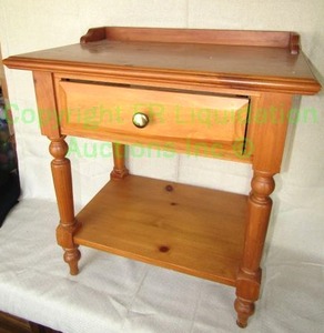 lot 45 image: Open Home knotted pine wood single drawer end table