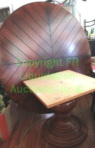 lot 170 image: Large round solid fir wood dining table with base, top is approx. 72 wide