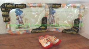 lot 227 image: Retro Holly Hobby bedlap trays in original plastic pack and Made in Holland wood shoes