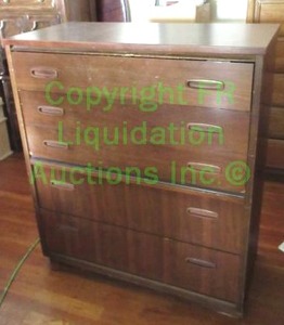 lot 229 image: Vintage Bassett furniture walnut wood chest of drawers plus contents