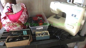 lot 258 image: Vintage Greist buttonholer and Pattern maker sewing machine plus assorted sewing notions