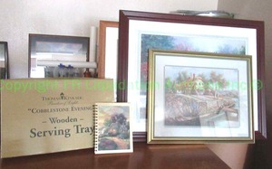 lot 260 image: Thomas Kinkade serving tray and kinkade style framed prints