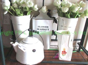 lot 286 image: Antique Harker Pottery Co. ceramic pitcher and a vintage metal tea kettle plus as shown