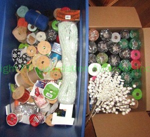lot 57 image: Rolls of assorted ribbon and mesh, generous quantity