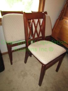 lot 54 image: Stakmore Co. wood frame cushioned seats folding chairs 3 total (Bid is times the quantity)