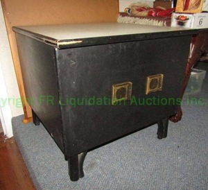 lot 97 image: Ebony painted accent cabinet with brass handles