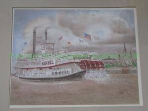 lot 108 image: Archie Boyd signed lithograph Natchez sternwheeler steamboat