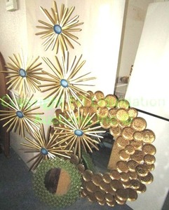 lot 111 image: Retro wall metal star burst decor and mirrors