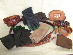 lot 61 image: Leather belts and gloves and a deer skin coin purse as shown