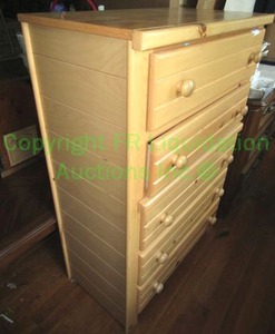 lot 71 image: Knotted pine wood chest of drawers