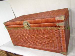 lot 81 image: Wicker hope chest with brass trim