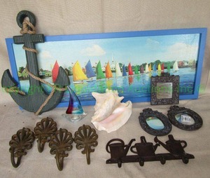 lot 168 image: Nautical theme decor including a large conch shell and more as shown