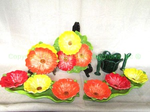 lot 285 image: Cottontail collections floral theme ceramic snack trays (2) and Fernando ceramic planter