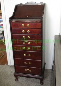 lot 287 image: Cherry wood jewelry armoire, approx 48 tall (Back legs need tightened)