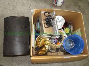 lot 296 image: Assorted home decor including vintage style chest and more as shown