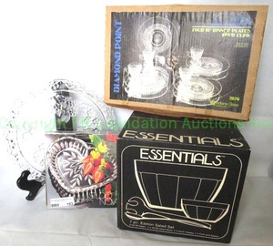 lot 183 image: Diamond Point crystal snack set, Essentials 7 pc. salad serving set and more as shown