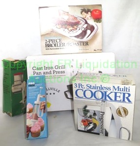 lot 159 image: Cooking & baking tools and dishes including 2 pc. broilerroaster, 3 pc. stainless multi-cooker and more as shown