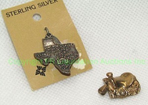 lot 288 image: 14kt gold saddle pendant and Sterling silver Texas state pendant