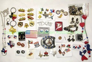 lot 298 image: Texas theme earrings, lapel pins, and more as shown