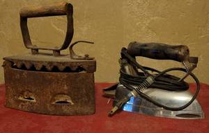 lot 4 image: Lot of 2 Vintage Sad Irons as shown. (Your Bid x 2)